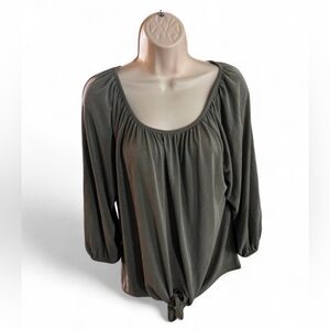 Green Envelope LA Olive Green Boho Peasant Blouse Size L Modal Soft Stretchy